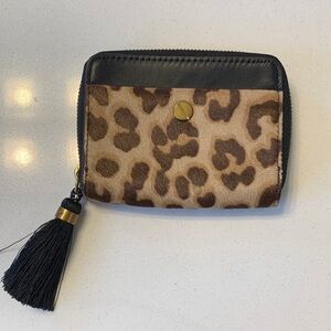 J. Crew Black and Brown Leopard Wallet with Tassel